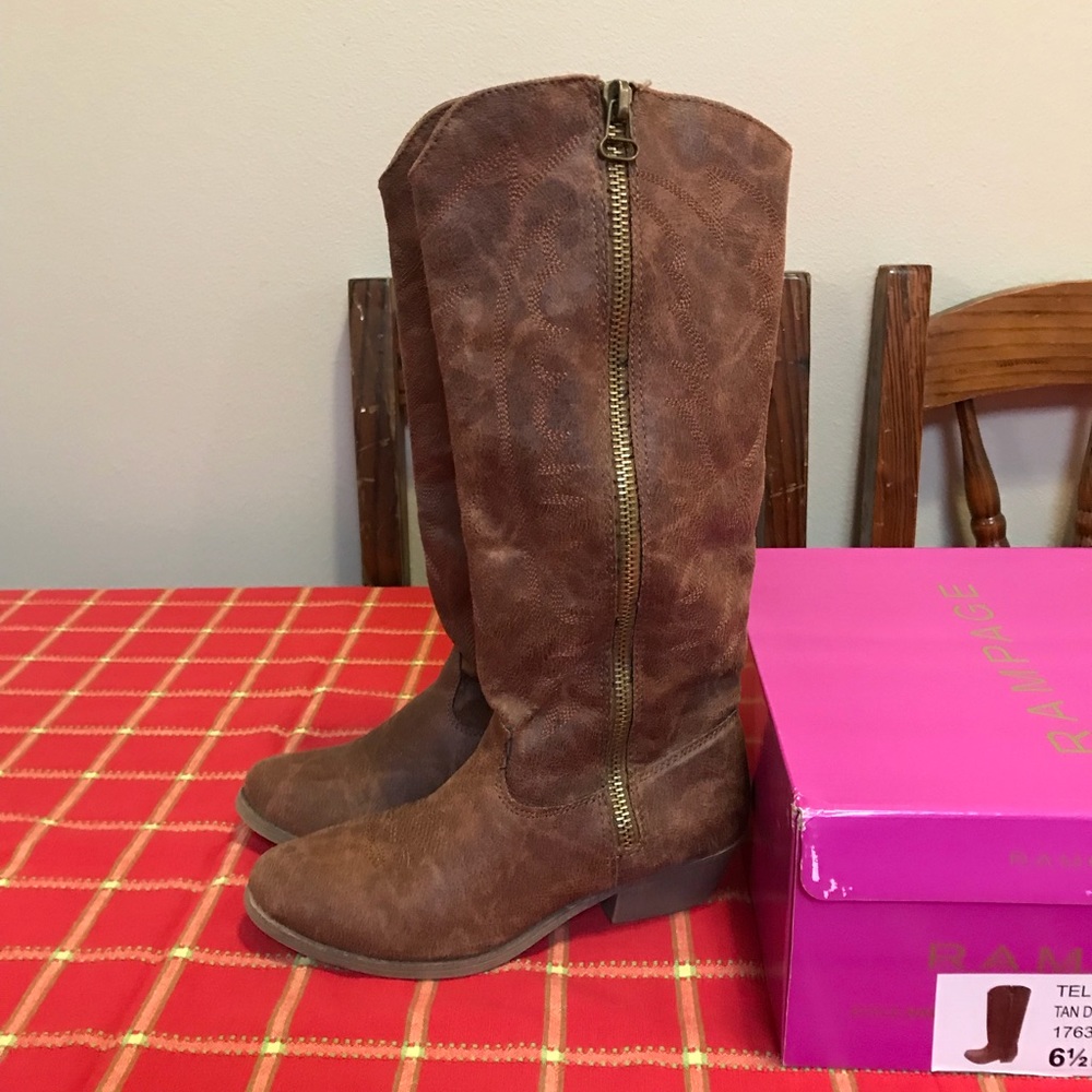 Rampage Telula Tan Dist Fabric Tall Boots in Box!!